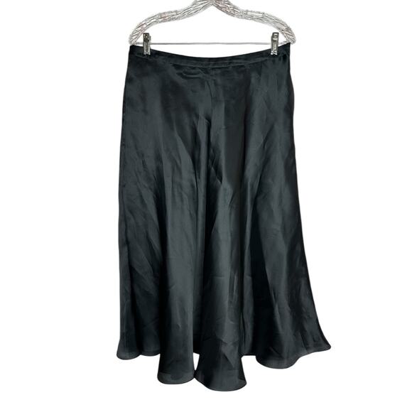 St. John Evening Black 100% Silk Midi Flowy Lined Skirt Side Zipper Size 12 - Picture 3 of 12